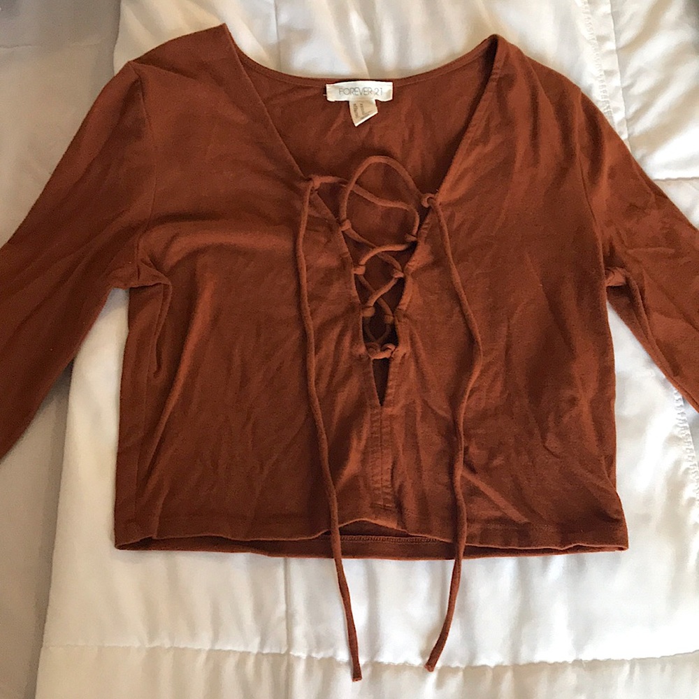 Brown Draw String Crop Top